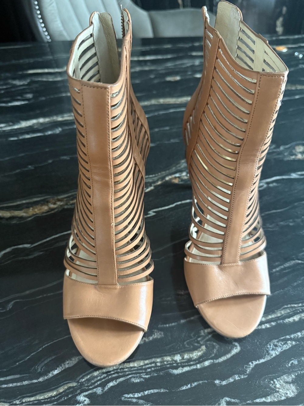 Michael Kors Tan Strappy Cutout Heeled Sandals